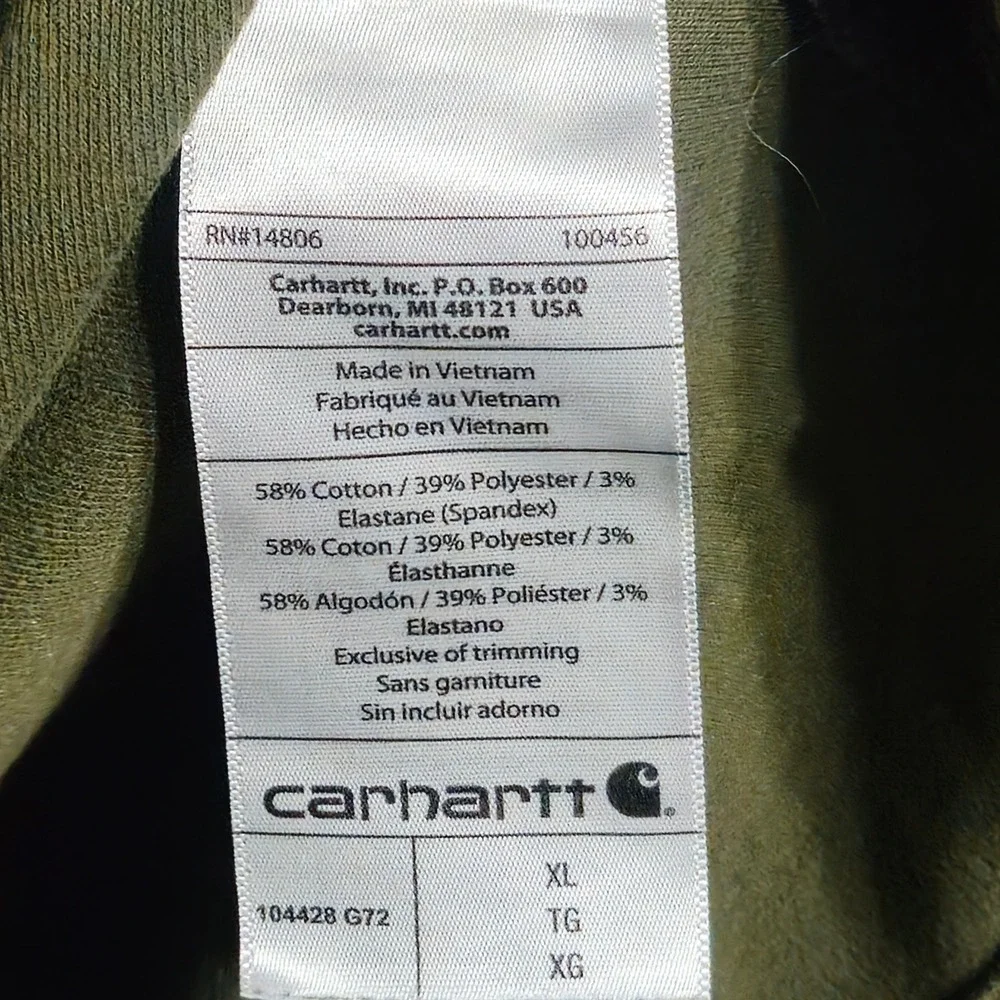 Carhartt 104428 G72 Quarter Zip Pullover Mens XL Olive Green Relaxed Fit Waffle